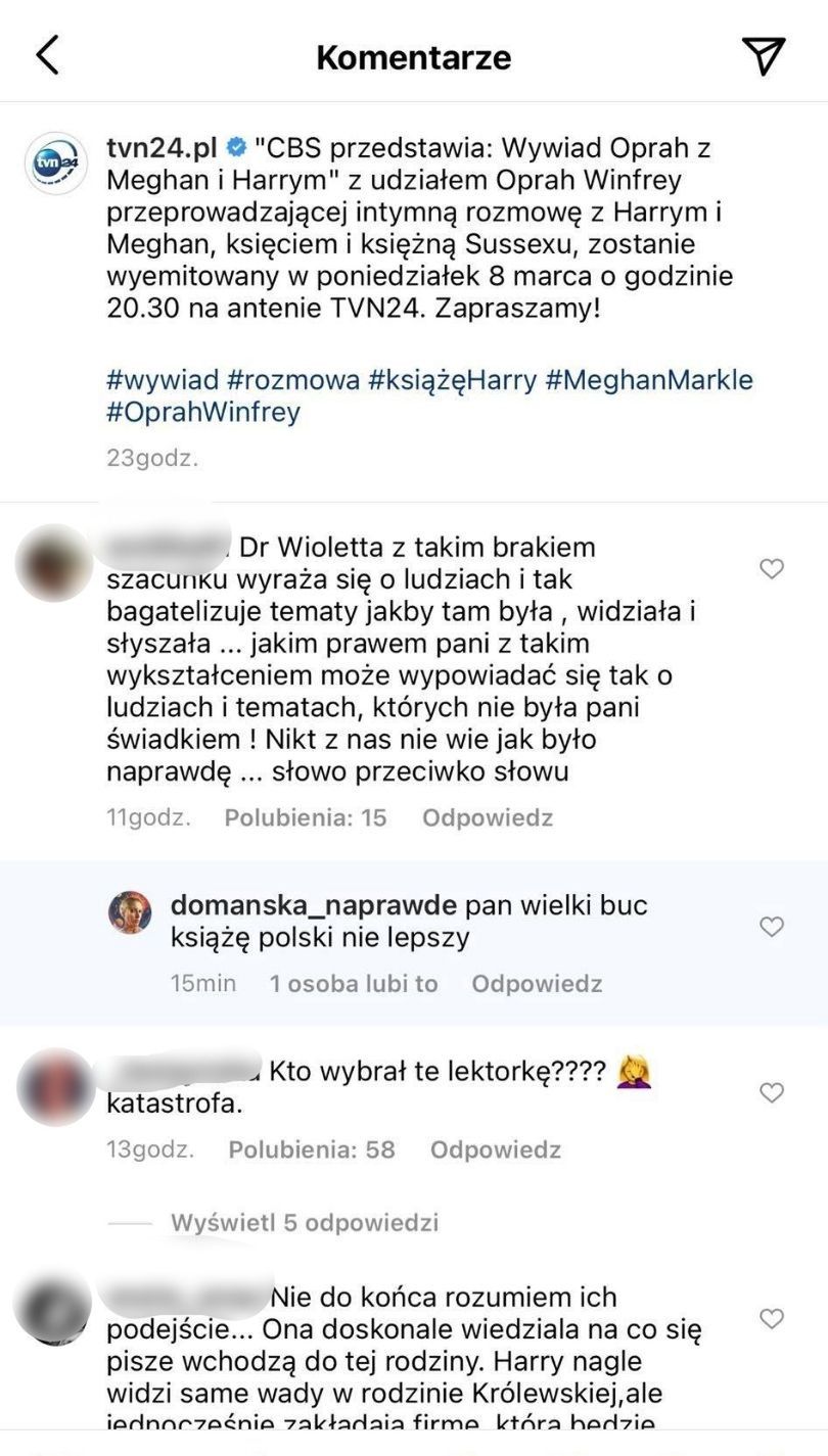 Aleksandra Domańska oburzona komentarzami ekspertów TVN 24 po wywiadzie Harry'ego i Meghan