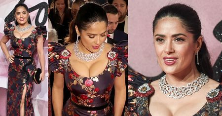 Ogromny biust Salmy Hayek w obcisłej sukience (ZDJĘCIA)