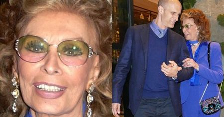 Sophia Loren w królewskim błękicie je kolacje z synem w greckiej restauracji (ZDJĘCIA)