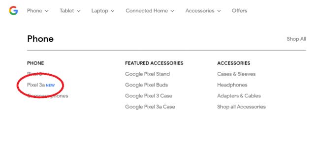 Pixele 3a na stronie Google'a
