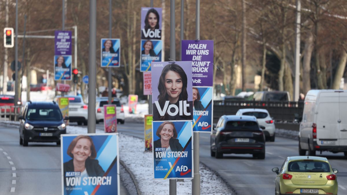 Germany Prepares For Snap Federal Elections
BERLIN, GERMANY - FEBRUARY 17: Election campaign placards, including of the Volt party and the far-right Alternative for Germany (AfD), hang from lampposts on February 17, 2025 in Berlin, Germany. Germany is scheduled to hold snap parliamentary elections on February 23 following the collapse of the three-party federal government coalition last November. (Photo by Sean Gallup/Getty Images)
Sean Gallup