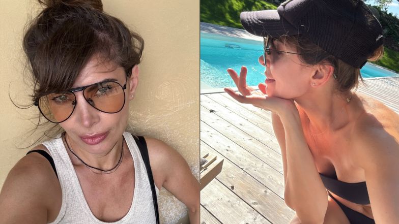 Odziana w bikini Dygant wygrzewa się w promieniach słońca