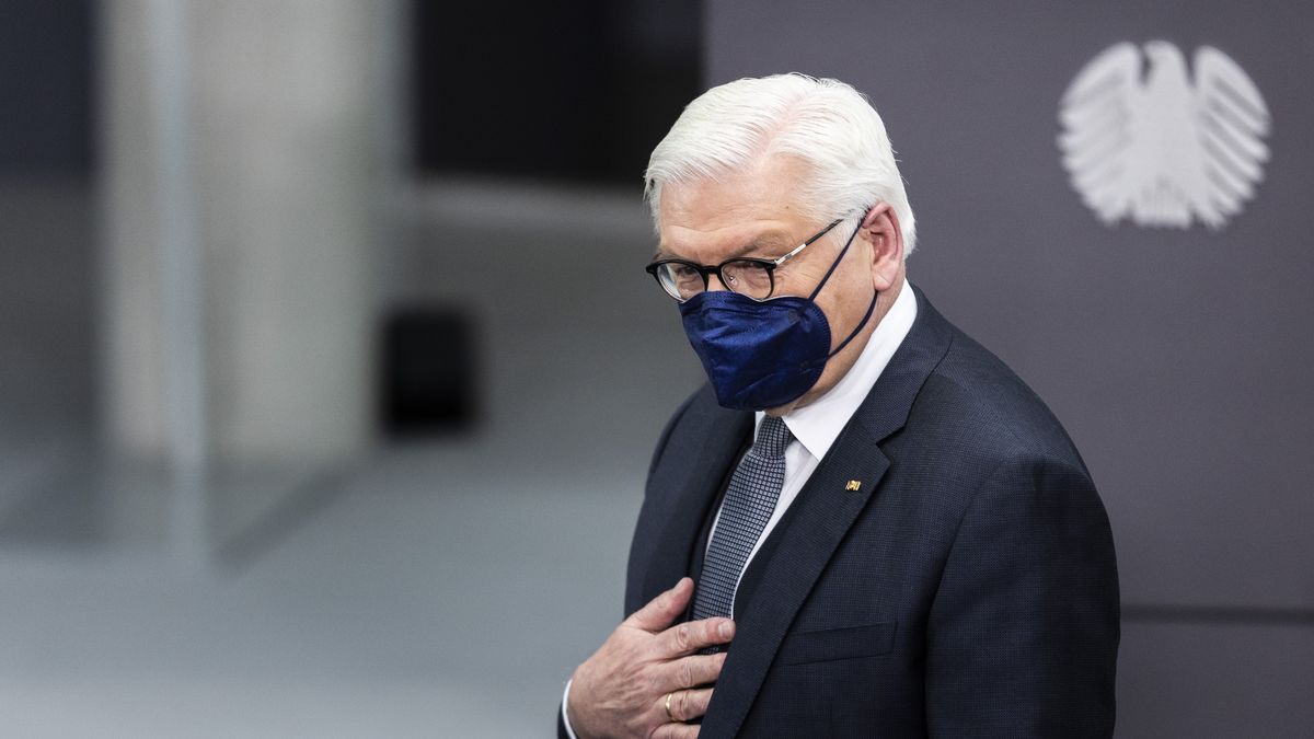 BERLIN, GERMANY - FEBRUARY 13: German President Frank-Walter Steinmeier is pictured during the Federal Assembly for electing the Federal President on February 13, 2022 in Berlin, Germany. Besides the office holder Frank-Walter Steinmeier the candidates were Gerhard Trabert, supported by The Left Party (Die Linke), Max Otte, supported by the Alternative for Germany, and Stefanie Gebauer, supported by Freie Waehler. Steinmeier was reelected in the first ballot with 1045 votes. (Photo by Florian Gaertner/Photothek via Getty Images)