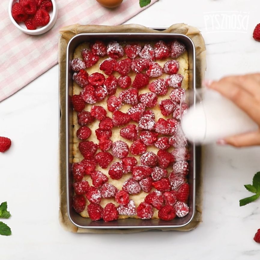 Raspberries on dough