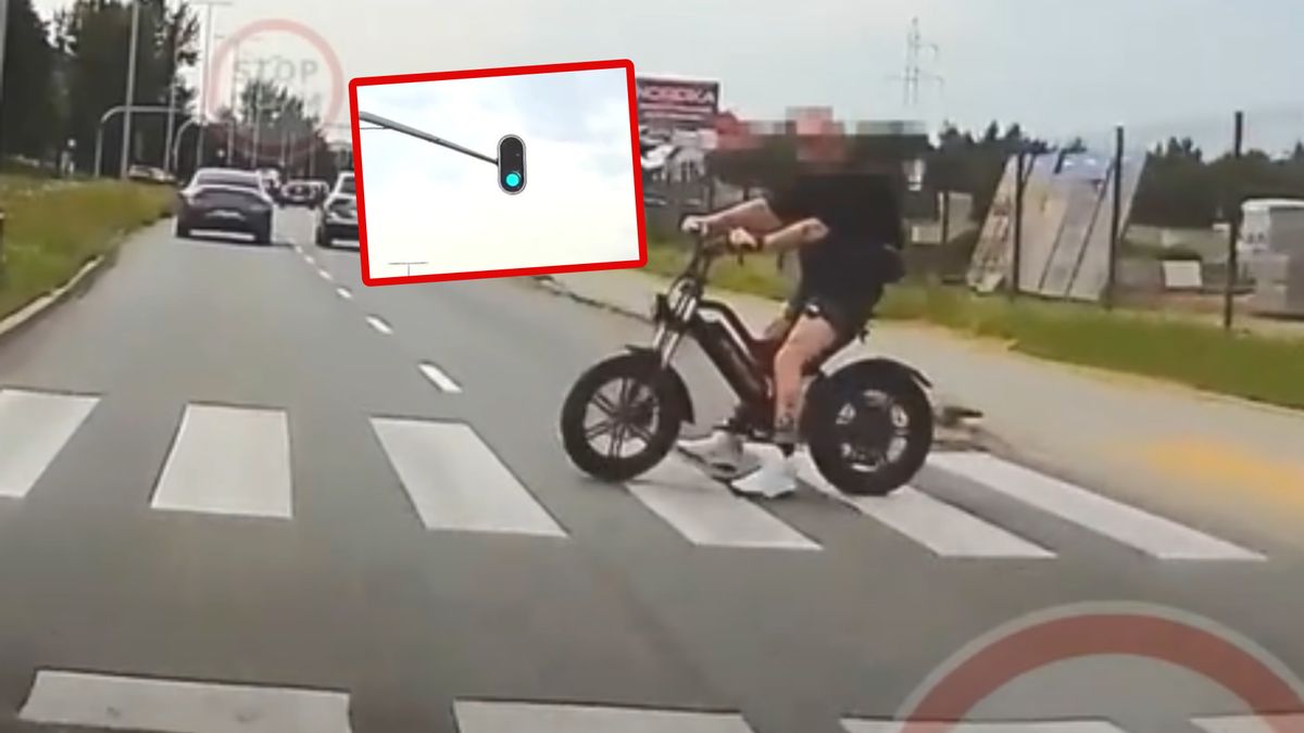 Rowerzysta zlekceważył czerwone światło.