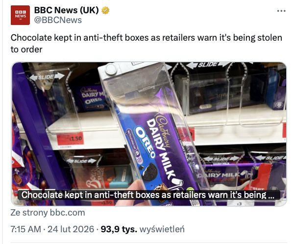 Kradzieże czekolady w Wielkiej Brytanii