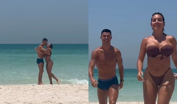 Georgina Rodriguez i Cristiano Ronaldo prezentują WYSPORTOWANE sylwetki na plaży. Fani: "Dwie najpiękniejsze osoby na świecie" (ZDJĘCIA)