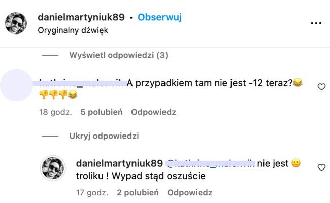 Daniel Martyniuk odpowiedział internaucie