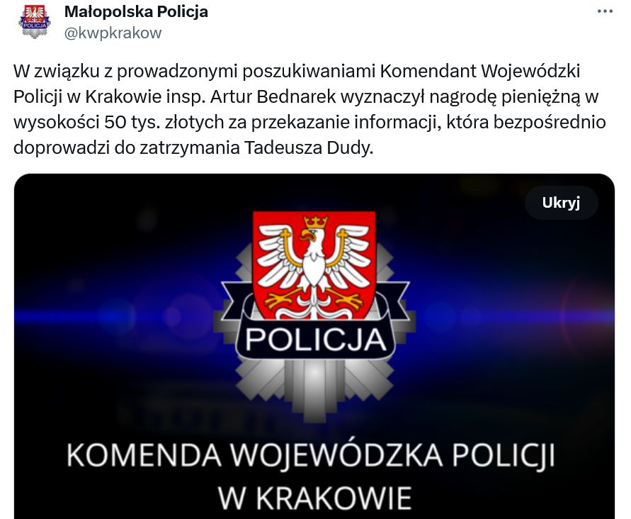 Policja wyznaczyła nagrodę