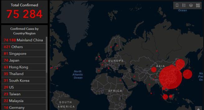 Internetowa strona informuje o ekspansji Covid-19. Ponad 2 tys. śmiertelnych ofiar koronawirusa