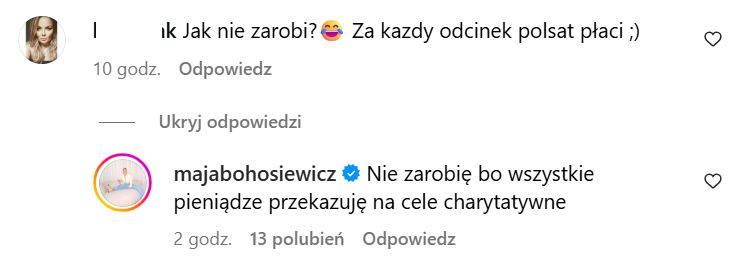 Komentarz Mai Bohosiewicz na Instagramie