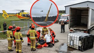 1000-litrowy zbiornik przygniótł dostawcę w Przyborzycach