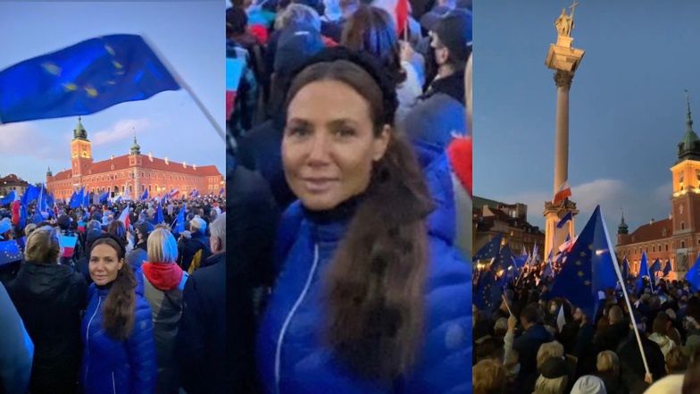 Kinga Rusin PROTESTUJE w Warszawie i... na Instagramie. Dziennikarka pokazuje TŁUMY na placu Zamkowym (ZDJĘCIA)
