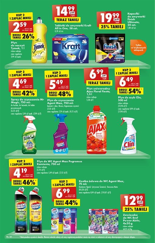 Oferta Biedronka od 5.12: płyn do naczyń tymek, tabletki do zmywarki kraft, kapsułki do zmywarki finish, płyn do wc agent, zawieszki do wc bref