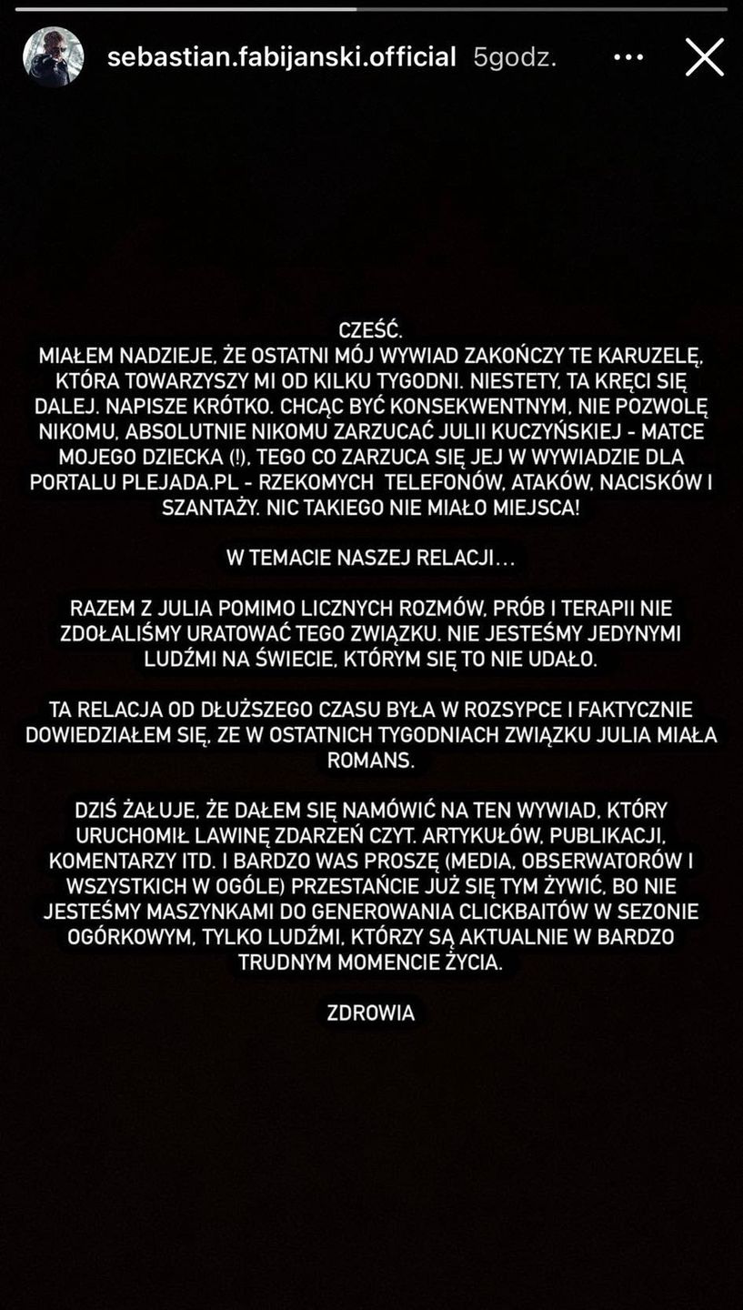 Oświadczenie Sebastiana Fabijańskiego