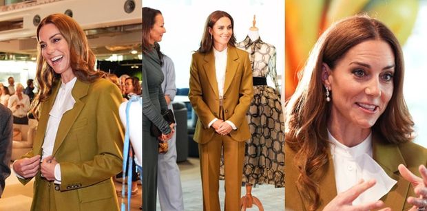 Księżna Kate zachwyca w zgniłozielonym garniturze od Victorii Beckham za 7 tysięcy złotych