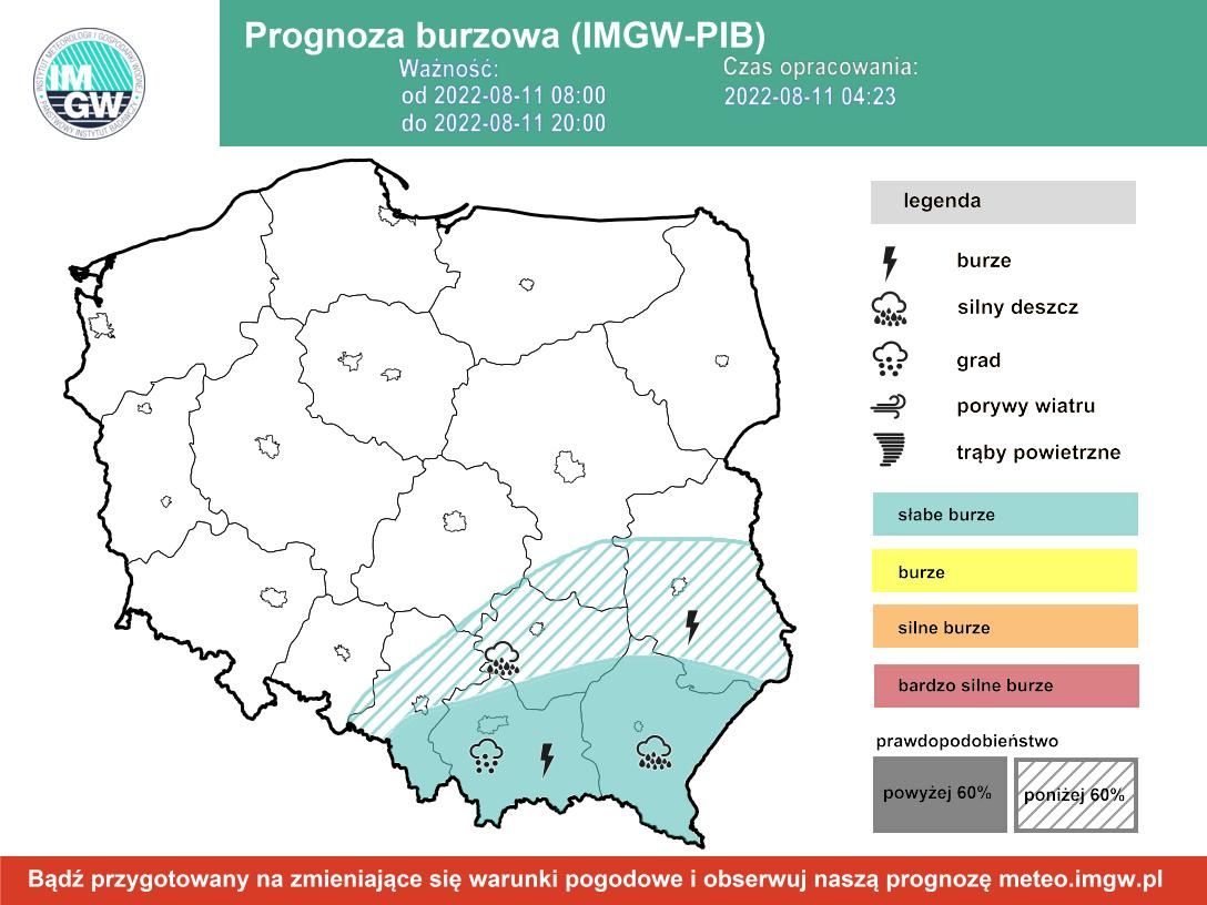 Prognoza burzowa dla Polski IMGW - czwartek 11 sierpnia [11.08 22]