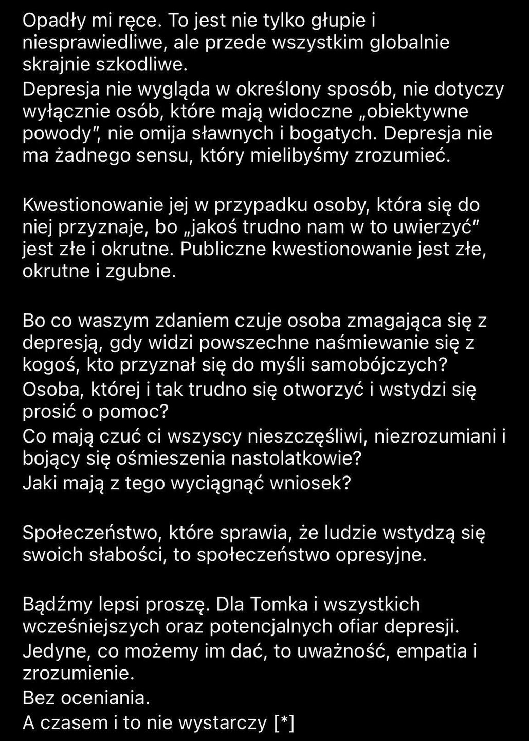 Poruszający wpis Aleksandry Kwaśniewskiej