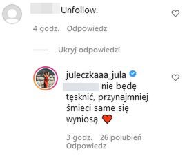 Komentarze na Instagramie Julii Wróblewskiej