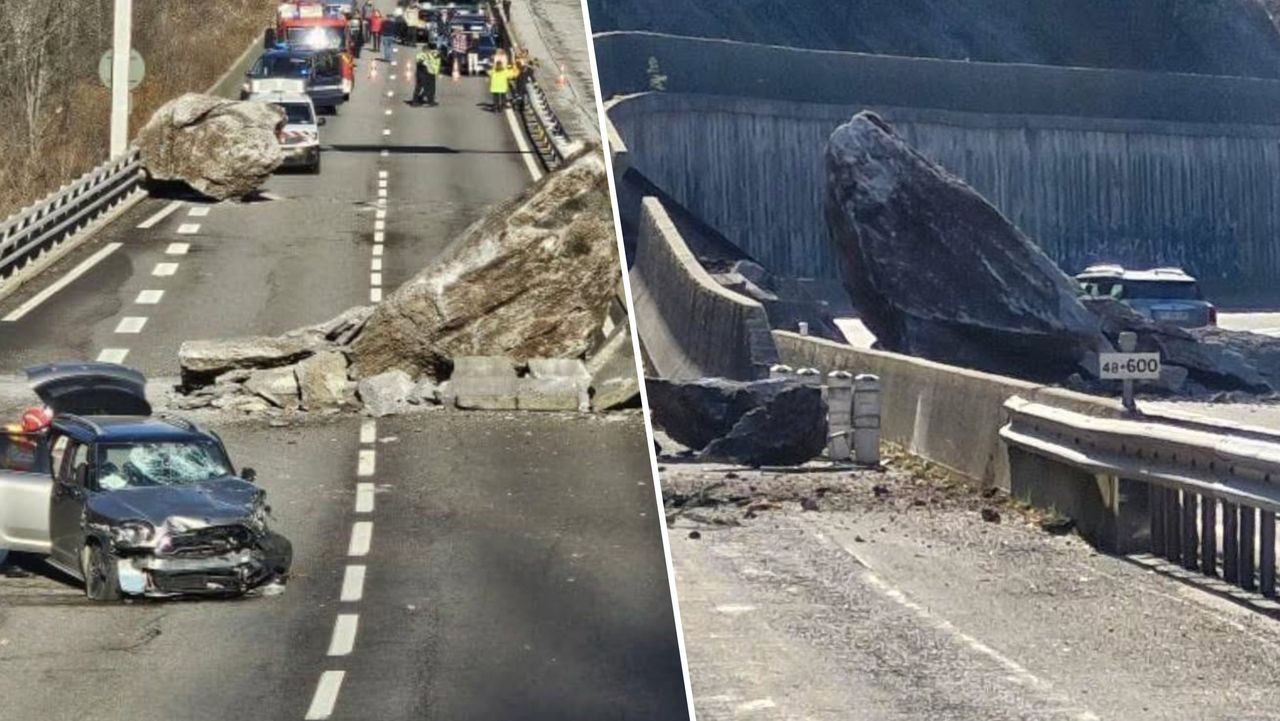 Gigantyczne głazy runęły na alpejską drogę. Narciarze uwięzieni