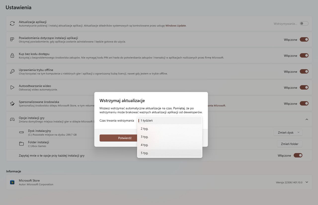 Automatyczne aktualizacje w Microsoft Store