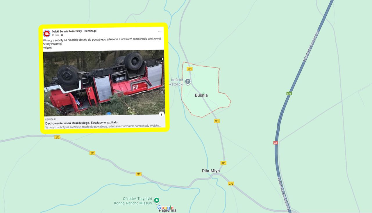 Wóz strażacki dachował. Trzech strażaków w szpitalu