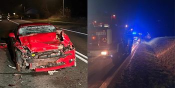 Pęchów: Zderzenie osobówki z ciężarówką na drodze krajowej nr 9. Jest zablokowana