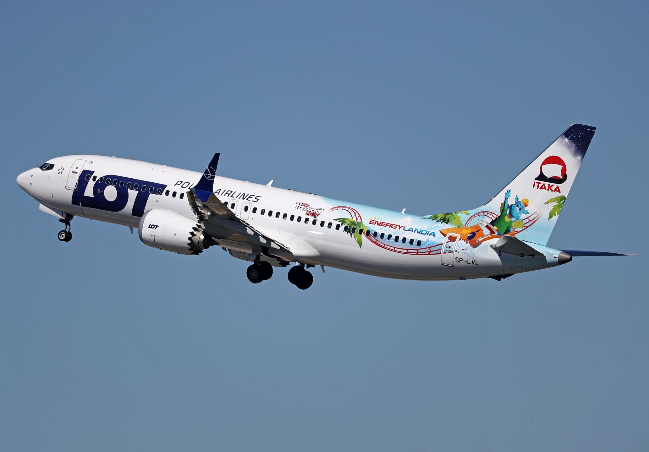 A Boeing 737 MAX 8 from LOT (Energylandia Livery) takes off from Barcelona airport in Barcelona, Spain, on April 2, 2023. (Photo by JanValls/Urbanandsport/NurPhoto via Getty Images)