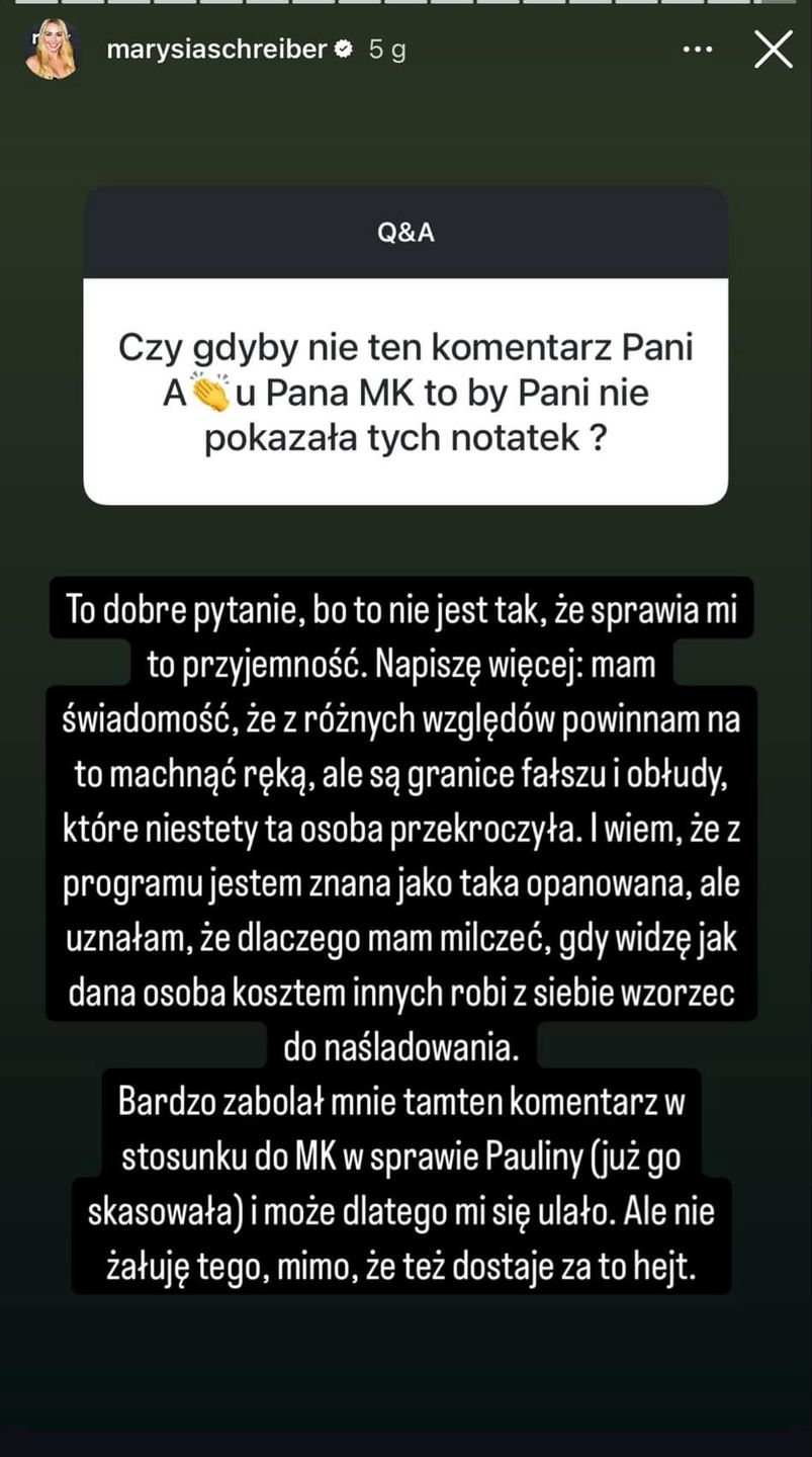 Marianna Schreiber tłumaczy, czemu ujawniła tajemnicze liściki