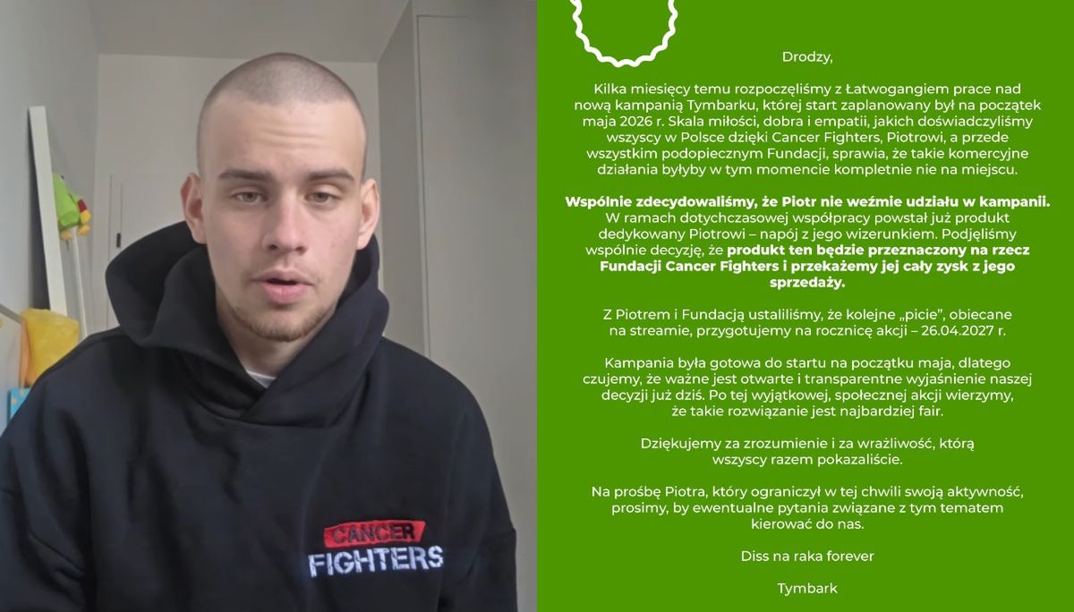Zyski z napoju Łatwoganga Tymbark przekaże na rzecz Cancer Fighters. "Komercyjne działania byłyby nie na miejscu"