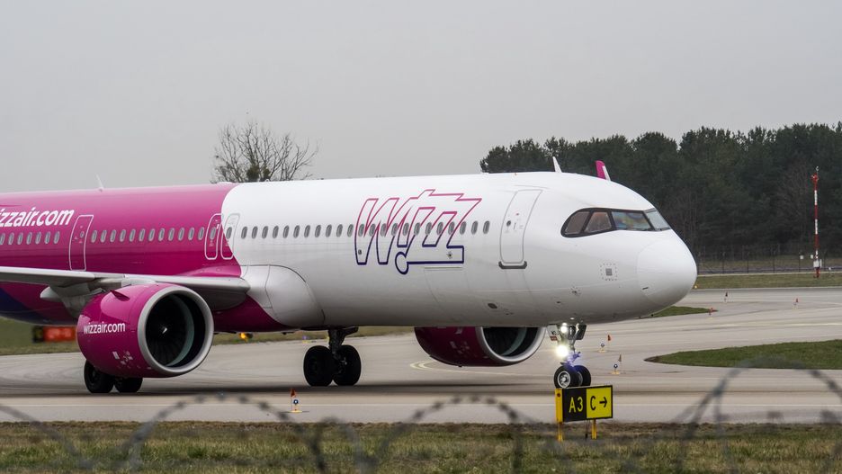 A Wizz Air plane is taxiing on the airport tarmac at Lech Walesa Airport (EPGD) in Gdansk, Poland, on April 1, 2024. (Photo by Michal Fludra/NurPhoto via Getty Images)
