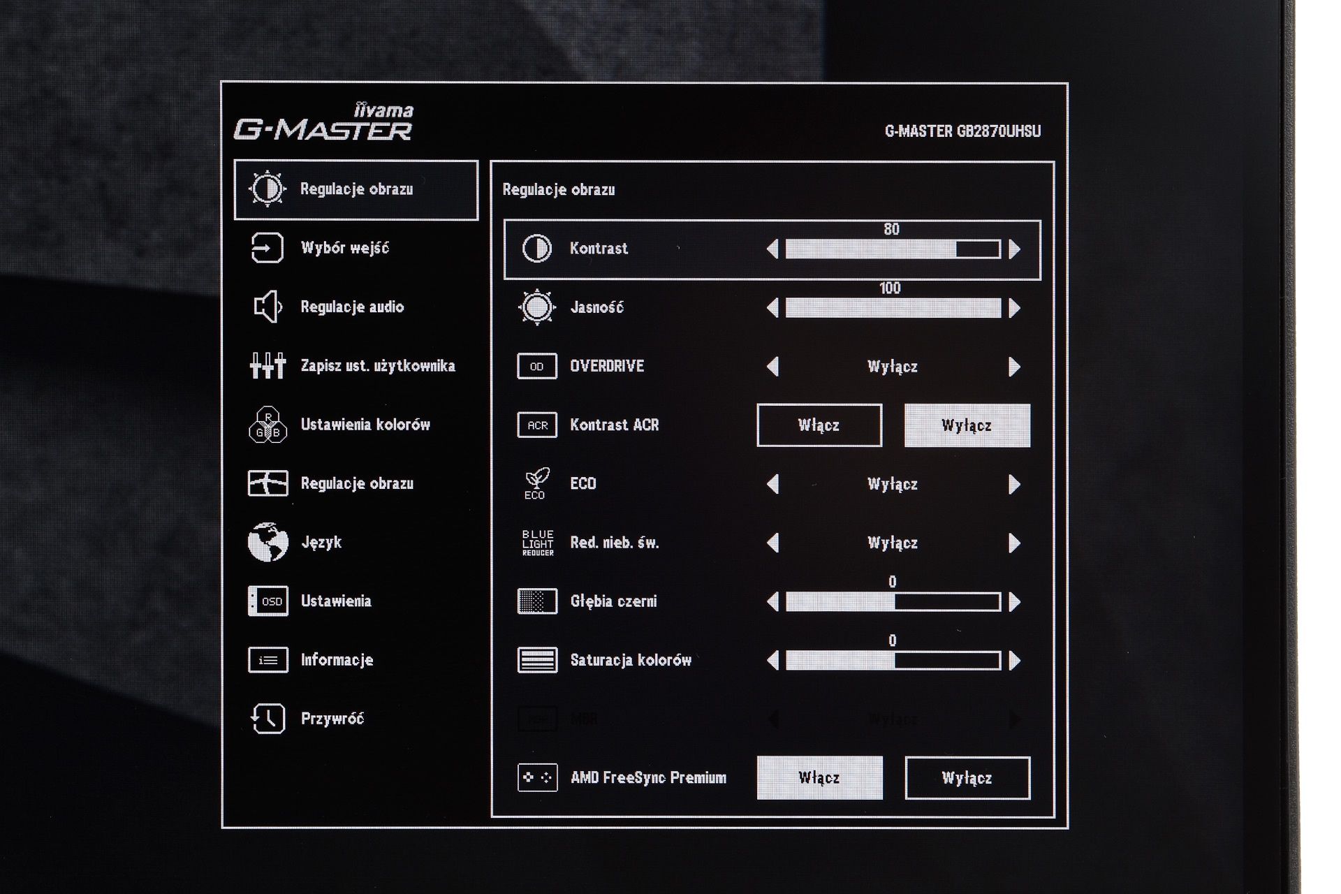 iiyama G-Master GB2870UHSU Red Eagle - menu obrazu