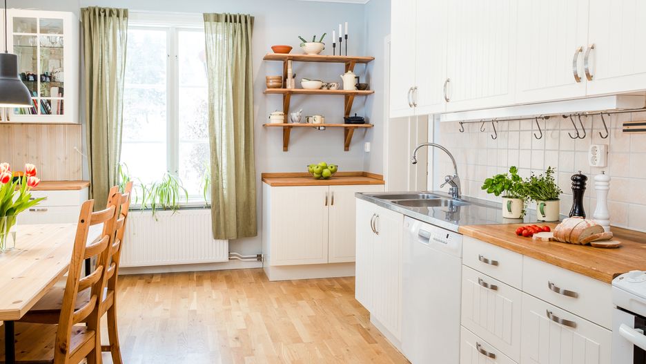 kitchen, home, interior, modern, new, room, house, cabinets, luxury, sink, hardwood, apartment, stove, floor, estate, clean, decor, nobody, furniture, furnished, table, lifestyle, green, curtains, window, indoors, tulips, flowers, orange, cupboards, lamp, white, chairs