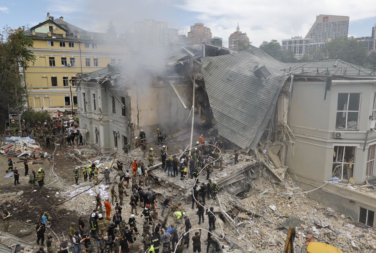 The effect of hitting one of the Russian missiles in Kyiv.