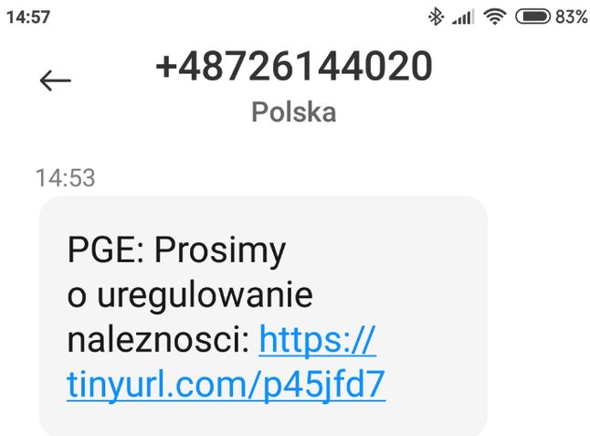 Fałszywy SMS "od PGE"