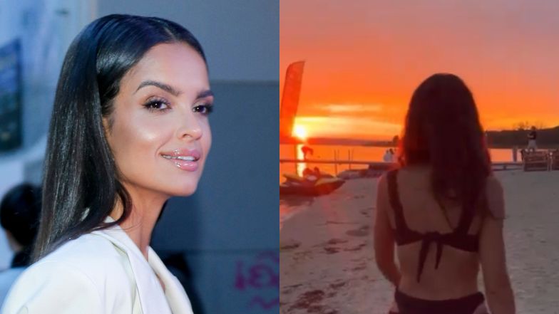 Klaudia El Dursi spaceruje po plaży w osobliwej stylizacji