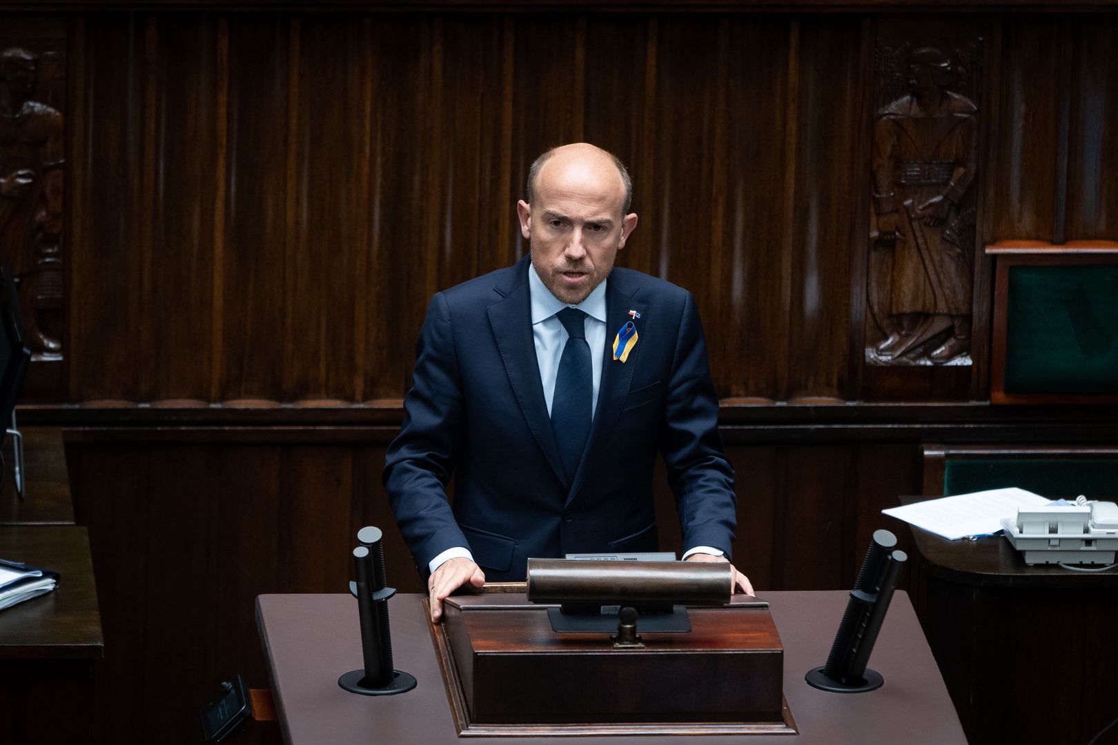 Chairman of Civic Platform Borys Budka, during the 49th session of the Sejm (lower house) in Warsaw, Poland, on 24 February 2022. Polish Parliament has passed a resolution condemning Russian aggression against Ukraine and calling on the international community to impose tough sanctions on Moscow. (Photo by Mateusz Wlodarczyk/NurPhoto via Getty Images)