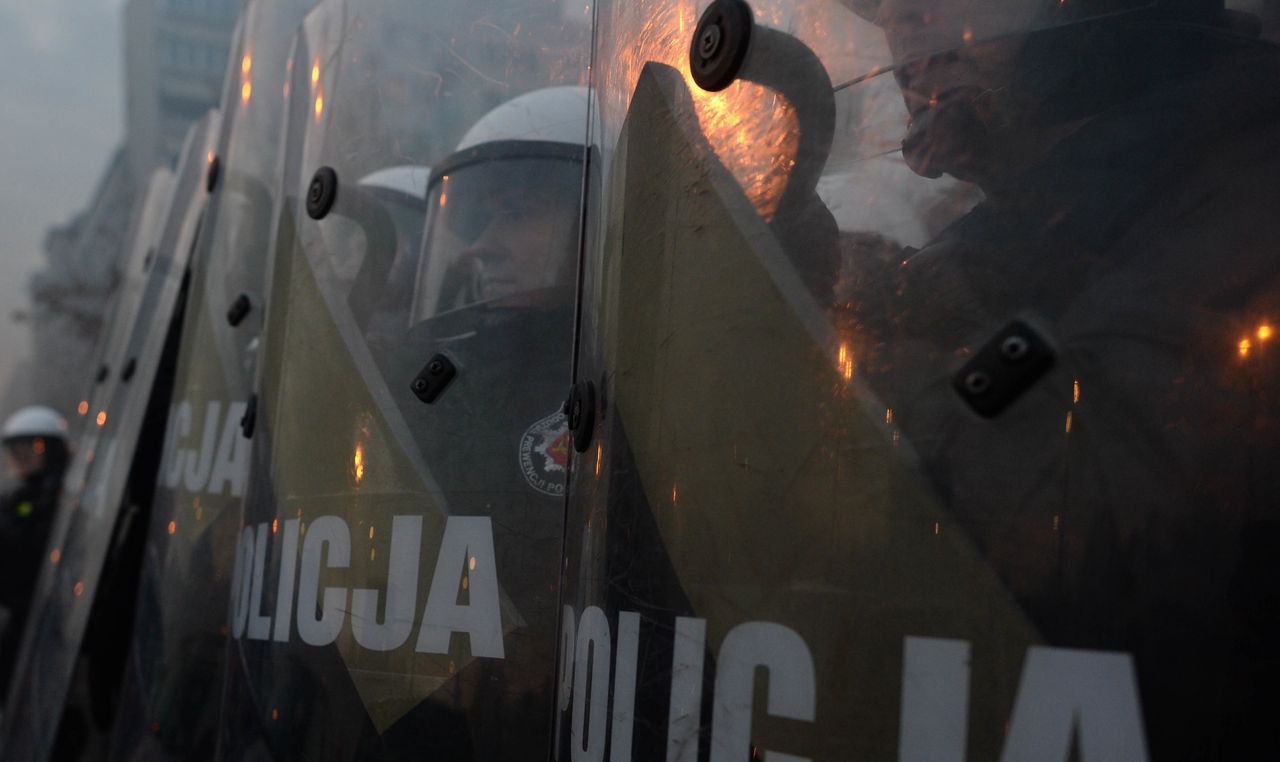 Policja podczas obchodów Marszu Niepodległości w 2014 r. 