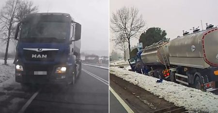 Stracił panowanie nad ciężarówką. Jechał wprost na osobówkę