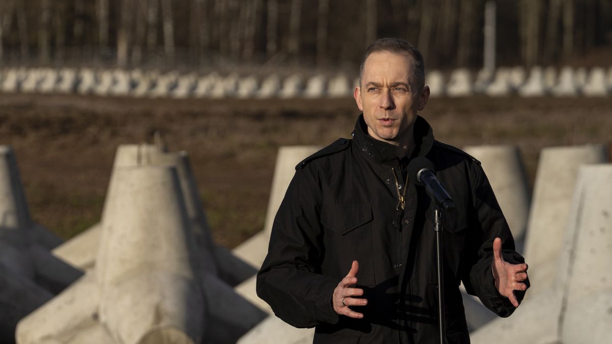 Cezary Tomczyk, Poland's deputy defense minister, during a visit to the first built part of the East Shield at Poland's border with Russia, in Dabrowka, Poland, on Saturday, Nov. 30, 2024. The National Deterrence and Defense Program East Shield is a comprehensive government program aimed at strengthening Poland's defense system, with a value of about 10 billion PLN to be implemented in 2024-2028. Photographer: Damian Lemanski/Bloomberg via Getty Images