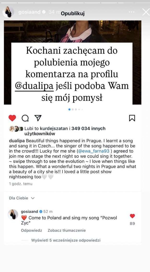 Gosia Andrzejewicz zaprosiła Duę Lipę do Polski