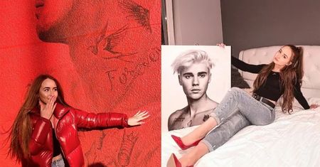 Podekscytowana Angelika Mucha czule GŁADZI MURAL z Justinem Bieberem (FOTO)