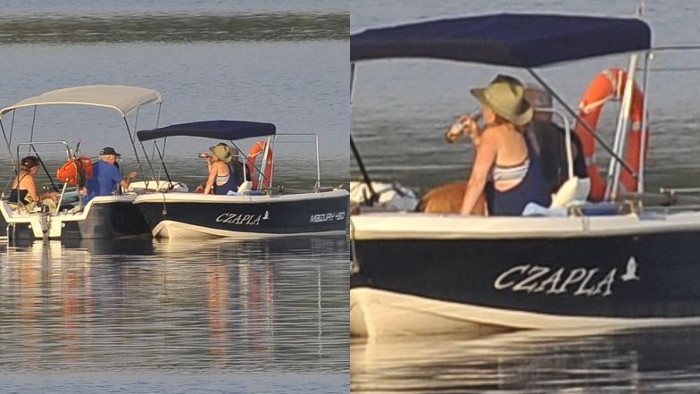 Aleksandra Kwaśniewska relaksuje się na Mazurach z ojcem i suczką