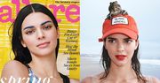 Infantylna Kendall Jenner pozuje z niebieskimi brwiami i żabą na głowie