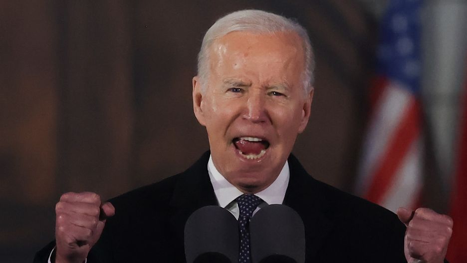 President of the United States Joe Biden delivers the speech at the Royal Castle Gardens in Warsaw, Poland on February 21, 2023. President Biden visits Poland, after the unexpected visit to Kyiv, ahead of the anniversary of Russian invasion of Ukraine. (Photo by Jakub Porzycki/NurPhoto via Getty Images)