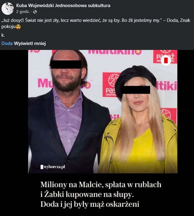 Wpis Kuby Wojewódzkiego na Facebooku