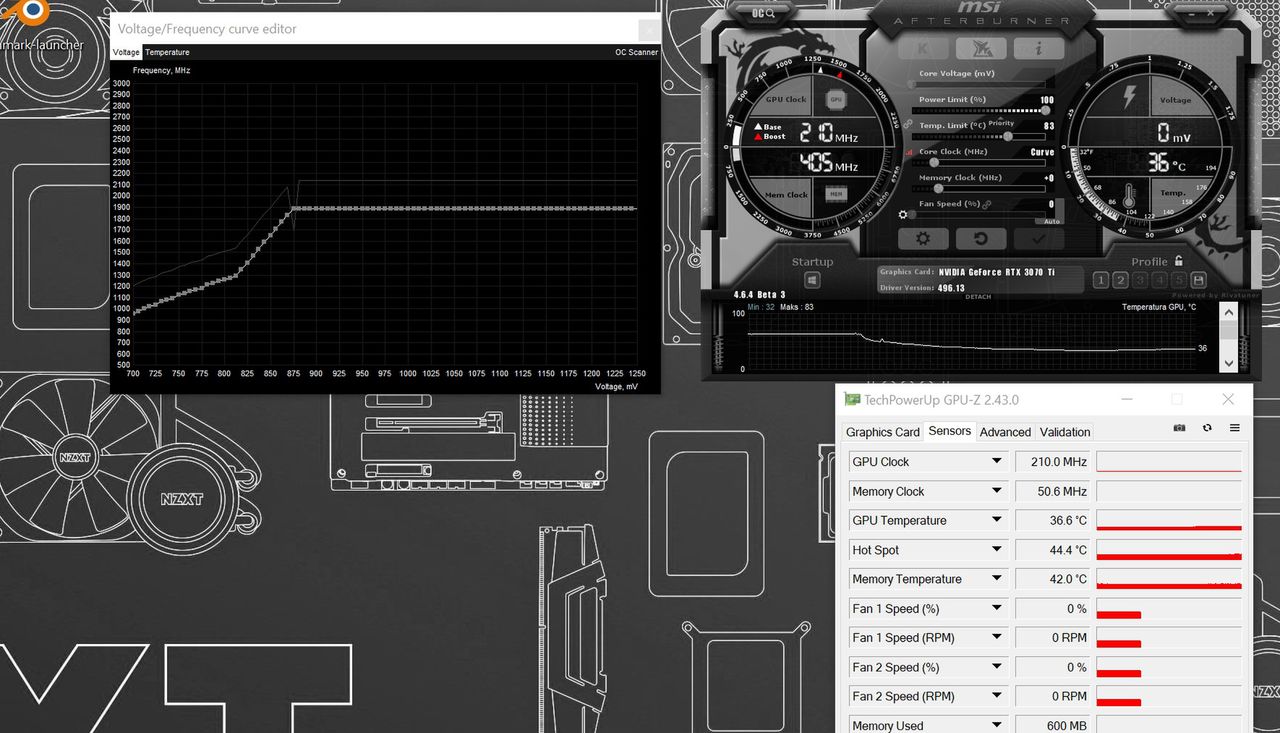 Chwila zabawy w MSI Afterburner pozwoliła zejść do napięcia&nbsp;0.8750V.