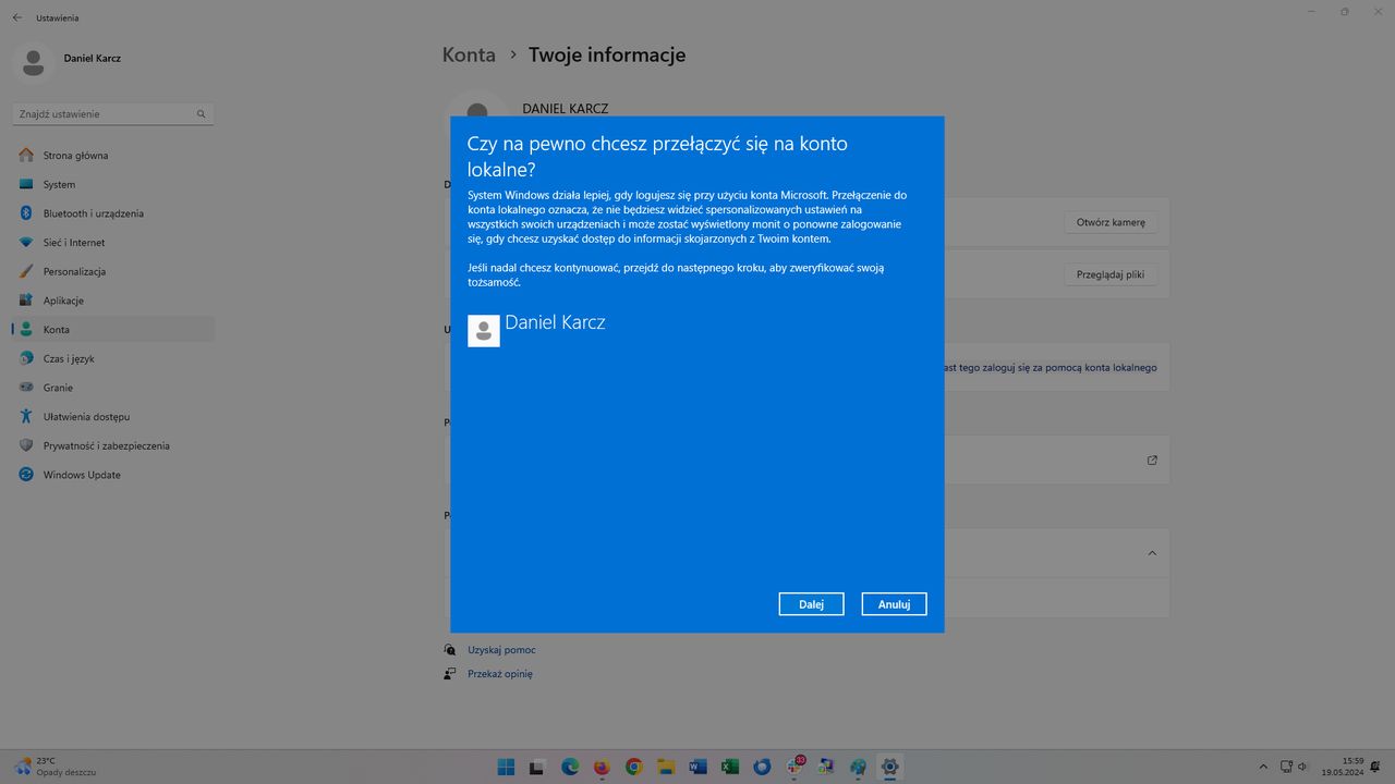 Jak zmienić konto Microsoft na lokalne w Windows 11?