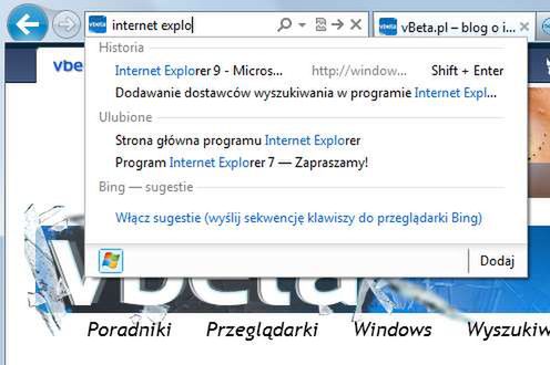 Internet Explorer 9 - podpowiedzi