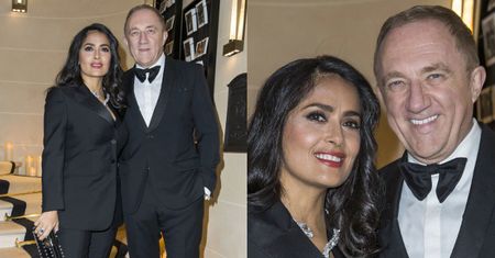 Elegancka Salma Hayek z mężem na ekskluzywnej kolacji w Paryżu